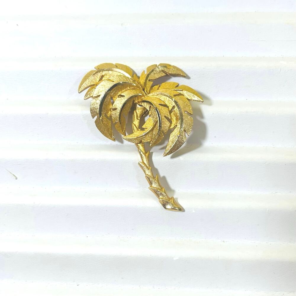 Vtg Palm Tree Brooch Pin Textured 50s Mid-Century Modern MCM 3-D